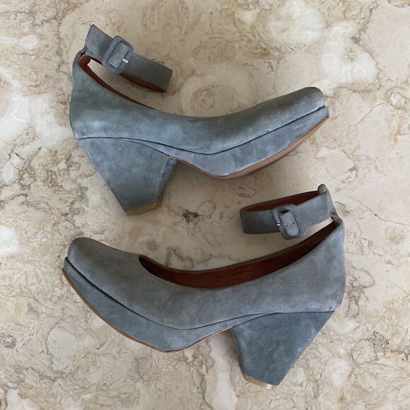 Gentle Souls Grey Oppsi Ankle Strap Mary Jane Leather Platform Pumps - Picture 3 of 13